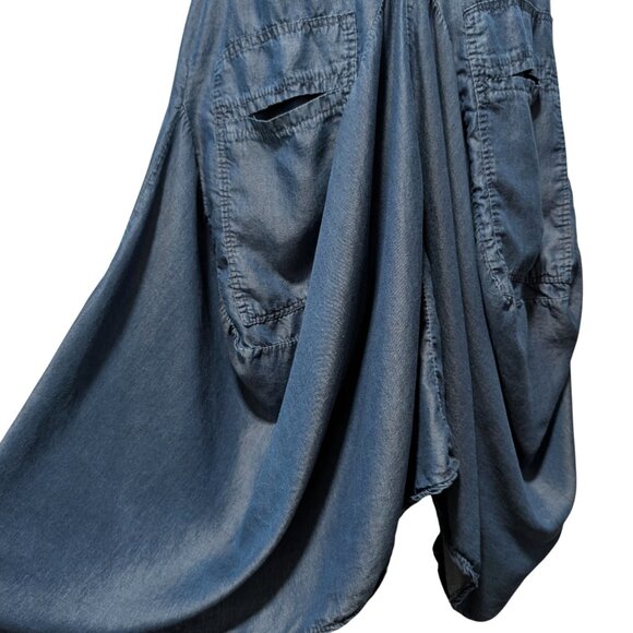 Tempo Paris Womens Size L Blue 100% Tencell Lagenlook Elastic Bubble Hem Skirt - Picture 5 of 8